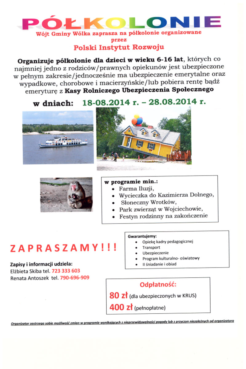 Zaproszenie na półkolonie organizowane przez Polski Instytut Rozwoju